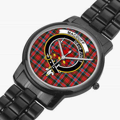 Scottish MacDuff Clan Crest Tartan Folding Clasp Steel Quartz Watches Tartan Plaid Black 2