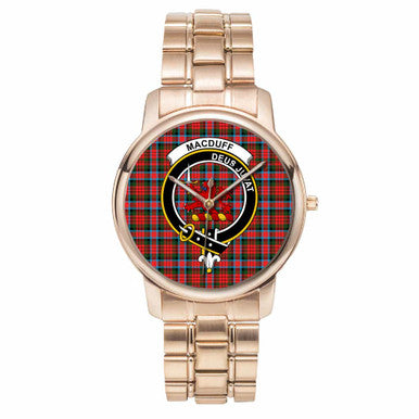 Scottish MacDuff Clan Crest Tartan Folding Clasp Steel Quartz Watches Tartan Plaid Rose Gold 1