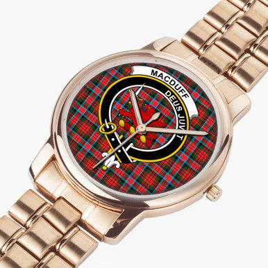 Scottish MacDuff Clan Crest Tartan Folding Clasp Steel Quartz Watches Tartan Plaid Rose Gold 2