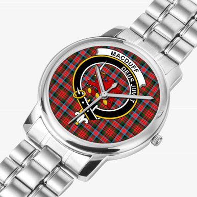 Scottish MacDuff Clan Crest Tartan Folding Clasp Steel Quartz Watches Tartan Plaid Silver 2