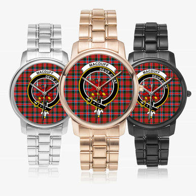 Scottish MacDuff Clan Crest Tartan Folding Clasp Steel Quartz Watches Tartan Plaid All