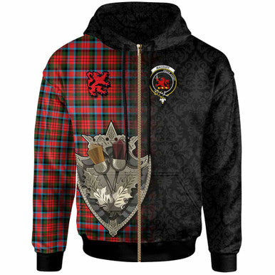 Scottish MacDuff Clan Crest Tartan Hoodie - Half Thistle Flowers Celtic Design Zip-up Tartan Plaid