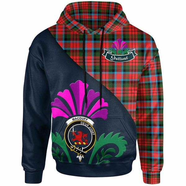 Scottish MacDuff Clan Crest Tartan Hoodie - Scotland Thistle Style Front Side Tartan Plaid
