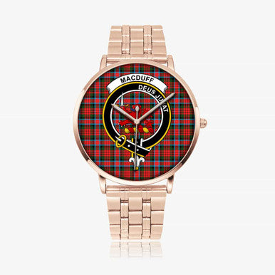 Scottish MacDuff Clan Crest Tartan Instafamous Steel Quartz Watches Tartan Plaid Rose Gold 1