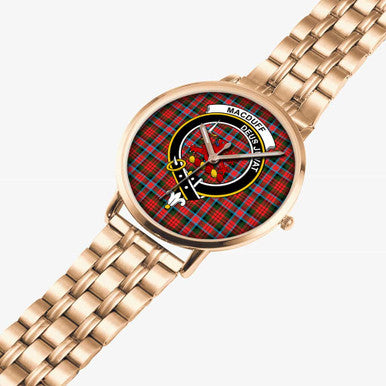 Scottish MacDuff Clan Crest Tartan Instafamous Steel Quartz Watches Tartan Plaid Rose Gold 2