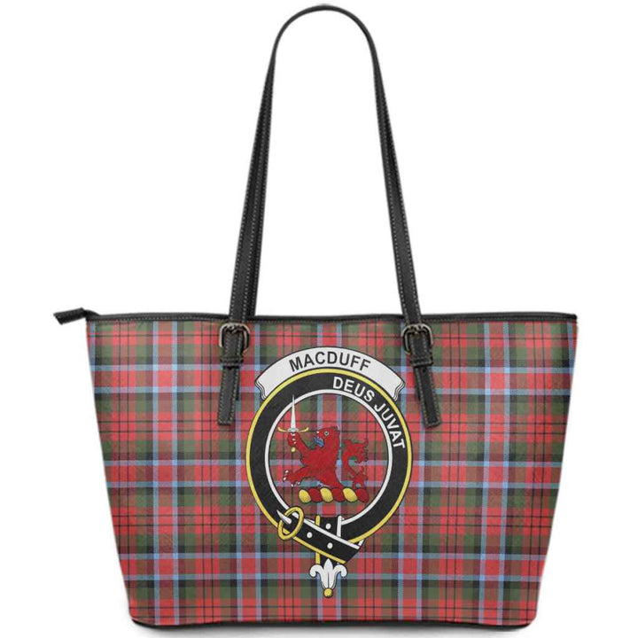 Scottish MacDuff Clan Crest Tartan Leather Tote Tartan Plaid