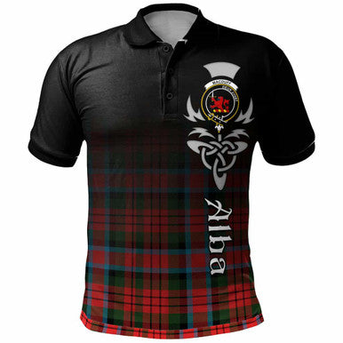 Scottish MacDuff Clan Crest Tartan Polo Shirt - Alba Gu Brath Family Crest Celtic Inspired Front Side Tartan Plaid