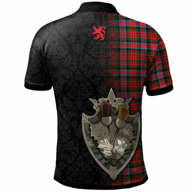 Scottish MacDuff Clan Crest Tartan Polo Shirt - Half Thistle Flowers Celtic Design Back Side Tartan Plaid