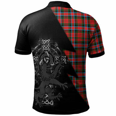Scottish MacDuff Clan Crest Tartan Polo Shirt - Lion Rampant Celtic Cross Flash Style Back Side Tartan Plaid