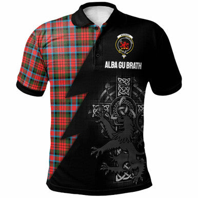 Scottish MacDuff Clan Crest Tartan Polo Shirt - Lion Rampant Celtic Cross Flash Style Front Side Tartan Plaid