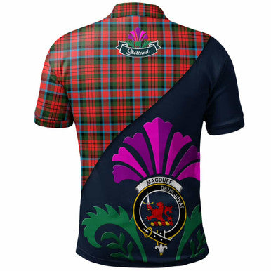 Scottish MacDuff Clan Crest Tartan Polo Shirt - Scotland Thistle Style Back Side Tartan Plaid