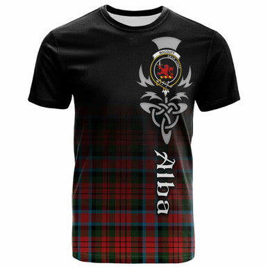 Scottish MacDuff Clan Crest Tartan T-Shirt - Alba Gu Brath Family Crest Celtic Inspired Front Side Tartan Plaid