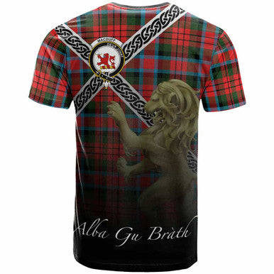 Scottish MacDuff Clan Crest Tartan T-Shirt - Celtic With Scotland Lion Back Side Tartan Plaid