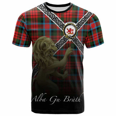 Scottish MacDuff Clan Crest Tartan T-Shirt - Celtic With Scotland Lion Front Side Tartan Plaid