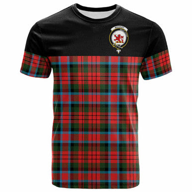 Scottish MacDuff Clan Crest Tartan T-Shirt - Horizontal Style Front Side Tartan Plaid
