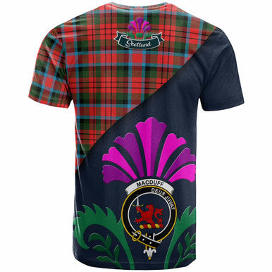 Scottish MacDuff Clan Crest Tartan T-Shirt - Scotland Thistle Style Back Side Tartan Plaid