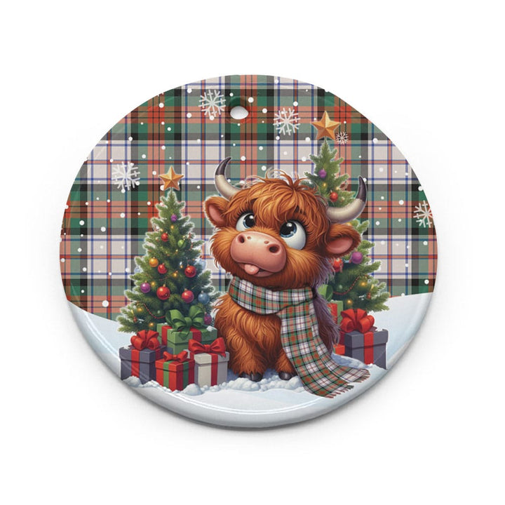 Scottish MacDuff Dress Ancient Clan Tartan Ceramic Ornament Cute Highland Cow Christmas Circle Style Tartan Plaid
