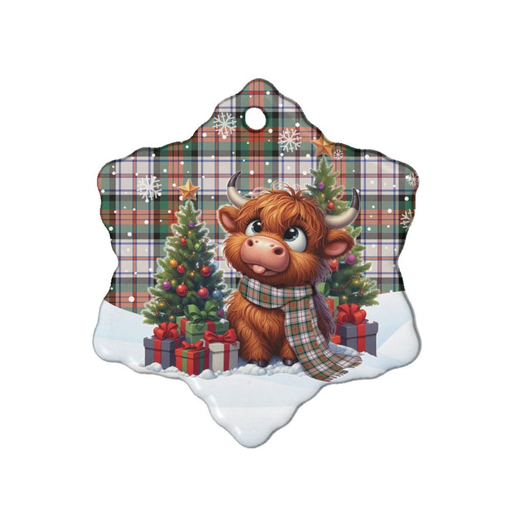Scottish MacDuff Dress Ancient Clan Tartan Ceramic Ornament Cute Highland Cow Christmas Snow Flake Style Tartan Plaid