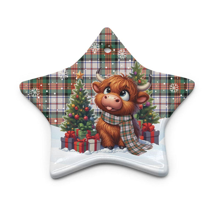Scottish MacDuff Dress Ancient Clan Tartan Ceramic Ornament Cute Highland Cow Christmas Star Style Tartan Plaid