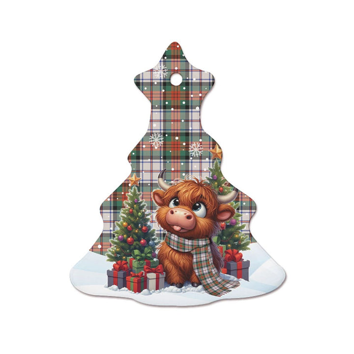 Scottish MacDuff Dress Ancient Clan Tartan Ceramic Ornament Cute Highland Cow Christmas Tree Style Tartan Plaid
