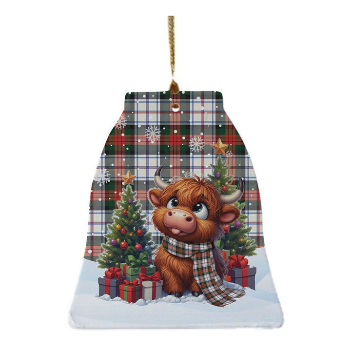 Scottish MacDuff Dress Modern Clan Tartan Ceramic Ornament Cute Highland Cow Christmas Bell Style Tartan Plaid