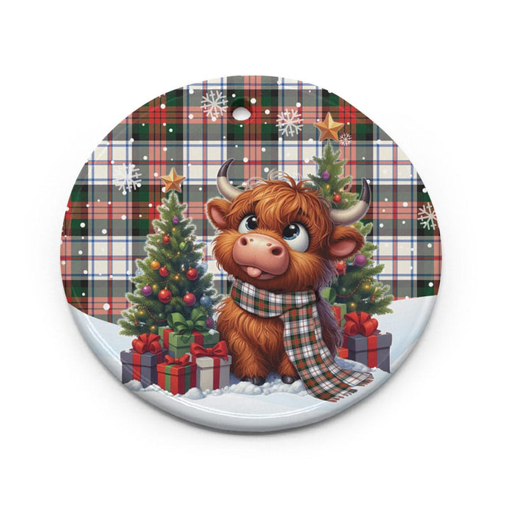 Scottish MacDuff Dress Modern Clan Tartan Ceramic Ornament Cute Highland Cow Christmas Circle Style Tartan Plaid