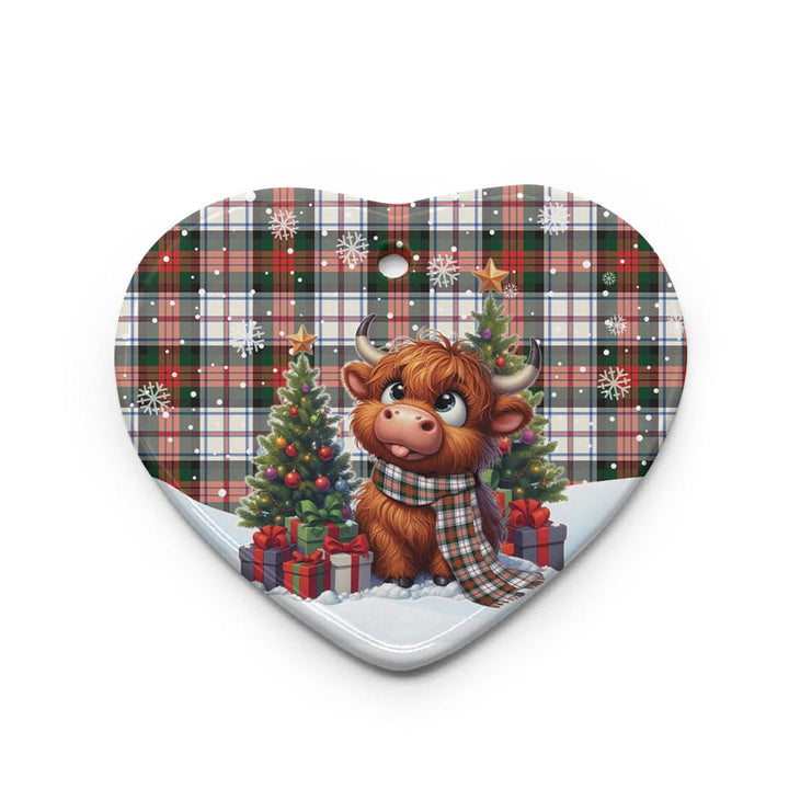 Scottish MacDuff Dress Modern Clan Tartan Ceramic Ornament Cute Highland Cow Christmas Heart Style Tartan Plaid