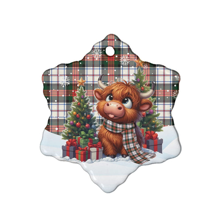 Scottish MacDuff Dress Modern Clan Tartan Ceramic Ornament Cute Highland Cow Christmas Snow Flake Style Tartan Plaid