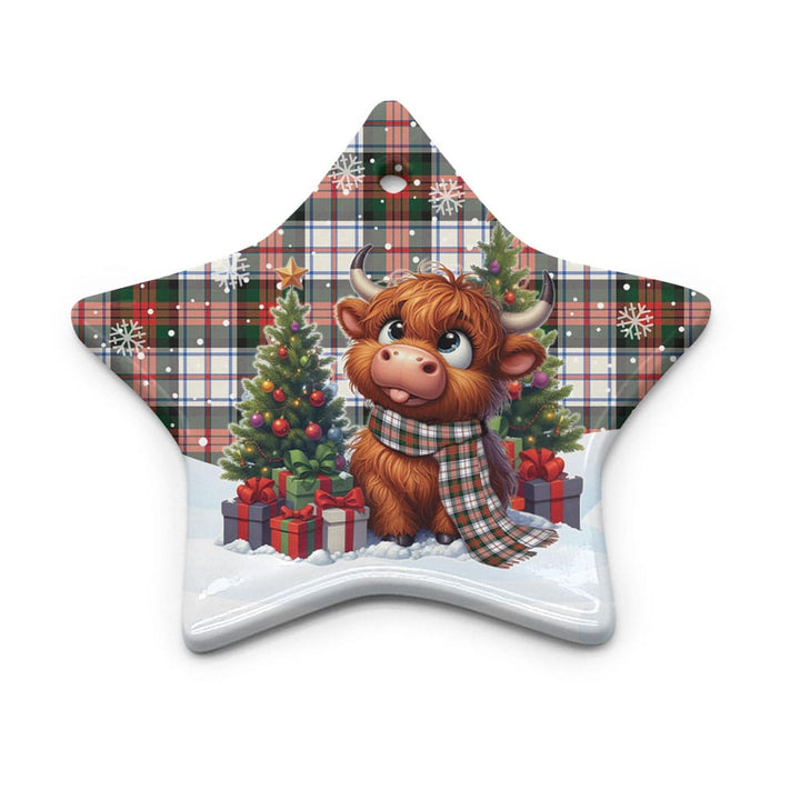 Scottish MacDuff Dress Modern Clan Tartan Ceramic Ornament Cute Highland Cow Christmas Star Style Tartan Plaid