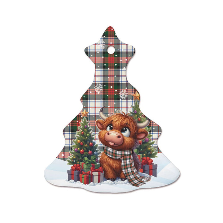 Scottish MacDuff Dress Modern Clan Tartan Ceramic Ornament Cute Highland Cow Christmas Tree Style Tartan Plaid