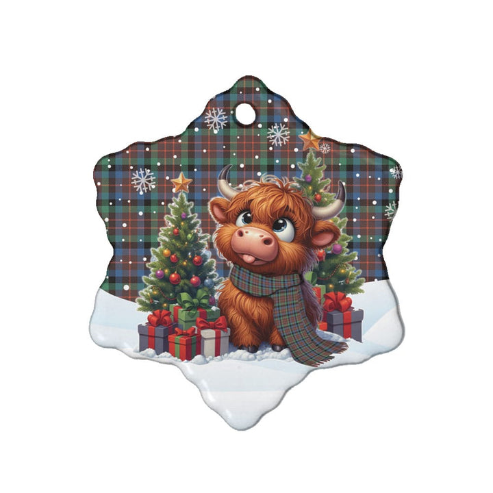 Scottish MacDuff Hunting Ancient Clan Tartan Ceramic Ornament Cute Highland Cow Christmas Snow Flake Style Tartan Plaid