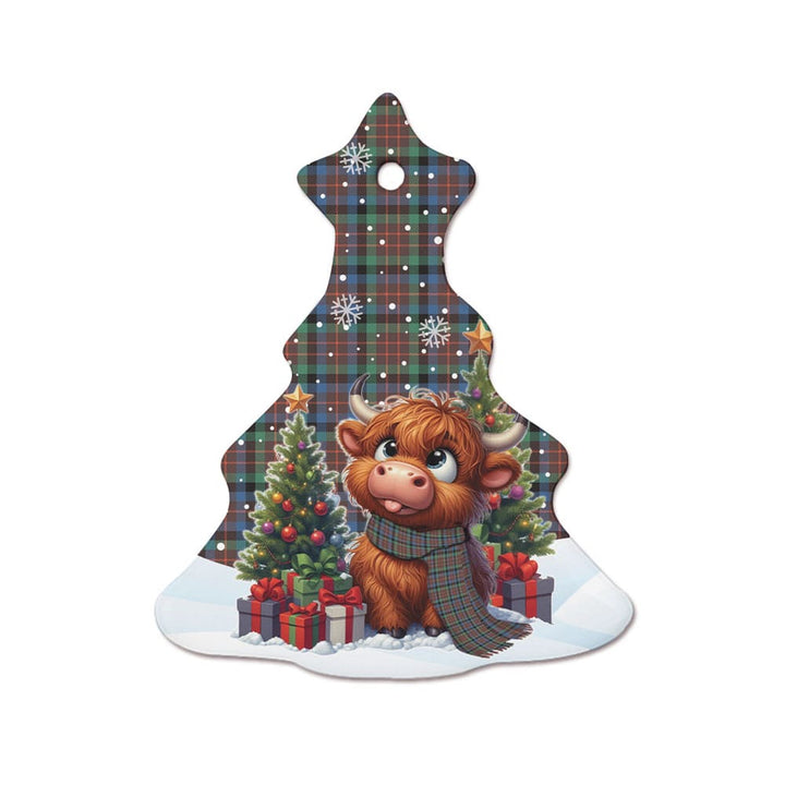 Scottish MacDuff Hunting Ancient Clan Tartan Ceramic Ornament Cute Highland Cow Christmas Tree Style Tartan Plaid