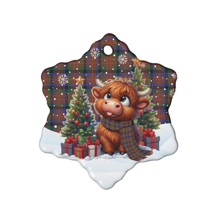 Scottish MacDuff Hunting Modern Clan Tartan Ceramic Ornament Cute Highland Cow Christmas Snow Flake Style Tartan Plaid