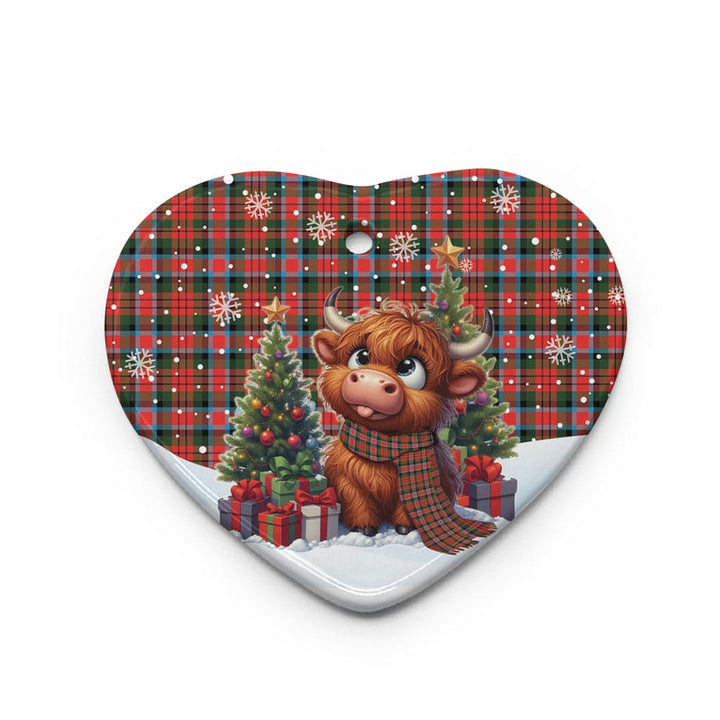 Scottish MacDuff Modern Clan Tartan Ceramic Ornament Cute Highland Cow Christmas Heart Style Tartan Plaid
