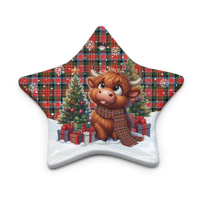Scottish MacDuff Modern Clan Tartan Ceramic Ornament Cute Highland Cow Christmas Star Style Tartan Plaid