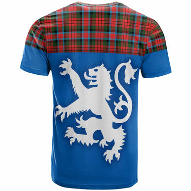 Scottish MacDuff Modern Clan Tartan T-Shirt - Lion Rampant of Scotland With Flag Back Side Tartan Plaid