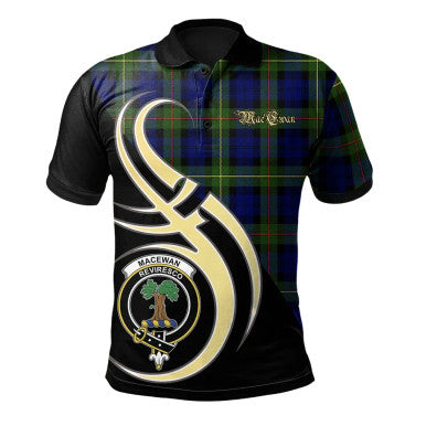 Scottish MacEwan Clan Crest Tartan Polo Shirt Believe in Me Front Side Tartan Plaid