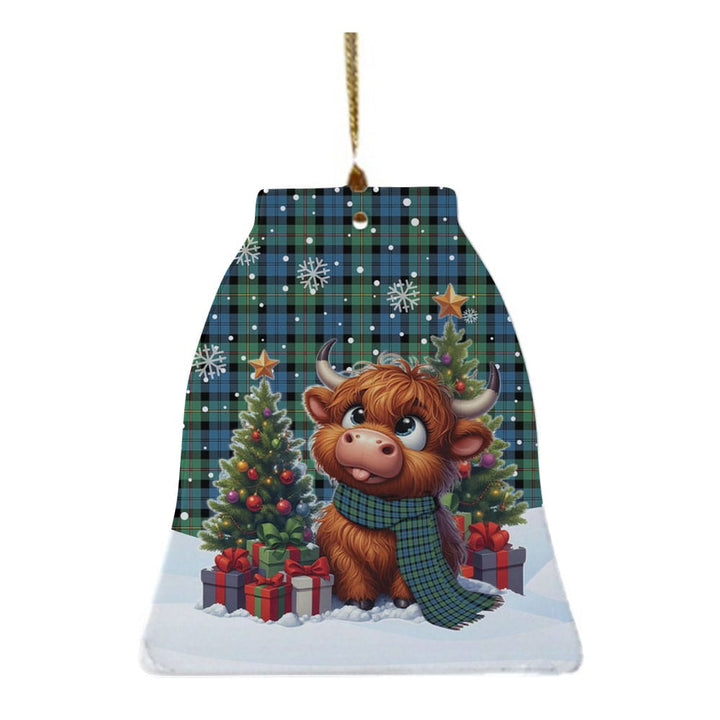Scottish MacEwen Ancient Clan Tartan Ceramic Ornament Cute Highland Cow Christmas Bell Style Tartan Plaid