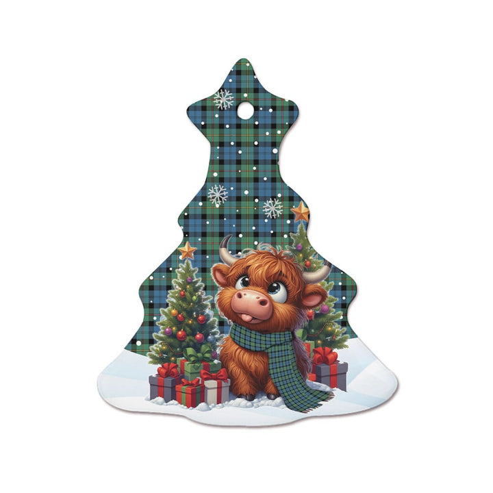 Scottish MacEwen Ancient Clan Tartan Ceramic Ornament Cute Highland Cow Christmas Tree Style Tartan Plaid