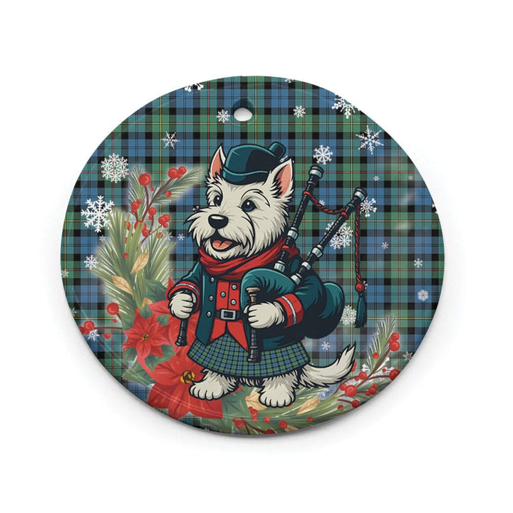 Scottish MacEwen Ancient Clan Tartan Ceramic Ornament Cute Scottish Terrier Dog Circle Style Tartan Plaid