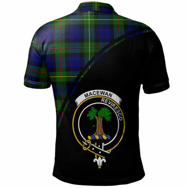 Scottish MacEwen Clan Crest Tartan Curve Polo Shirt Back Side Tartan Plaid
