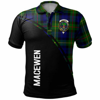 Scottish MacEwen Clan Crest Tartan Curve Polo Shirt Front Side Tartan Plaid