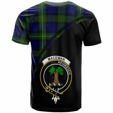 Scottish MacEwen Clan Crest Tartan Curve T-Shirt Back Side Tartan Plaid