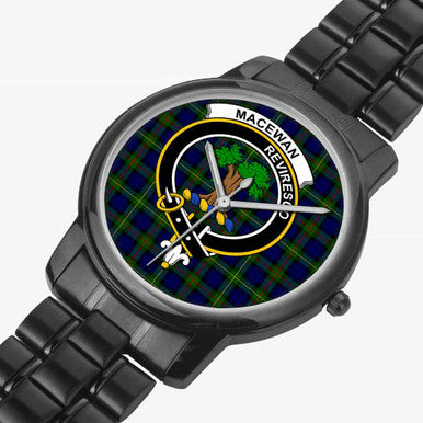 Scottish MacEwen Clan Crest Tartan Folding Clasp Steel Quartz Watches Tartan Plaid Black 2