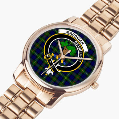 Scottish MacEwen Clan Crest Tartan Folding Clasp Steel Quartz Watches Tartan Plaid Rose Gold 2