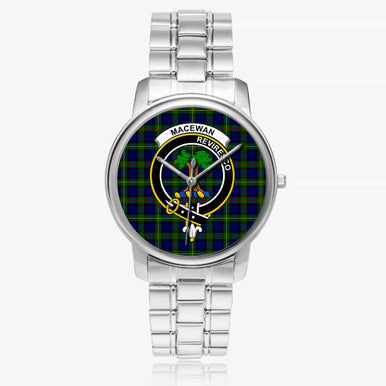 Scottish MacEwen Clan Crest Tartan Folding Clasp Steel Quartz Watches Tartan Plaid Silver 1