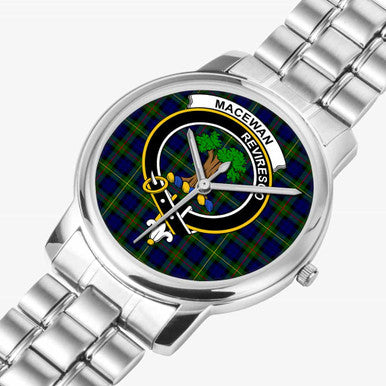 Scottish MacEwen Clan Crest Tartan Folding Clasp Steel Quartz Watches Tartan Plaid Silver 2