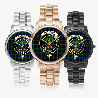 Scottish MacEwen Clan Crest Tartan Folding Clasp Steel Quartz Watches Tartan Plaid All