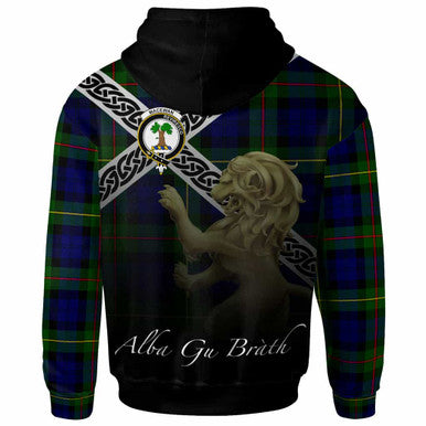 Scottish MacEwen Clan Crest Tartan Hoodie - Scotland Lion Back Side Tartan Plaid