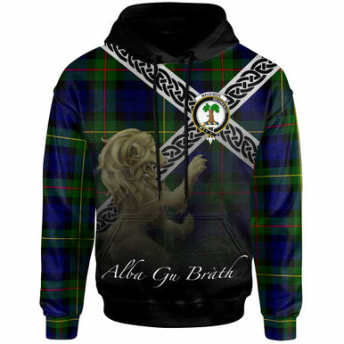 Scottish MacEwen Clan Crest Tartan Hoodie - Scotland Lion Front Side Tartan Plaid